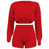 Knit Crop Top Shorts Sets